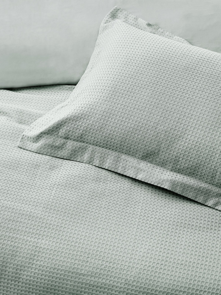 Yard Seafoam Green Waffle Textured 100% Cotton Duvet Cover Set - Image 3 of 3