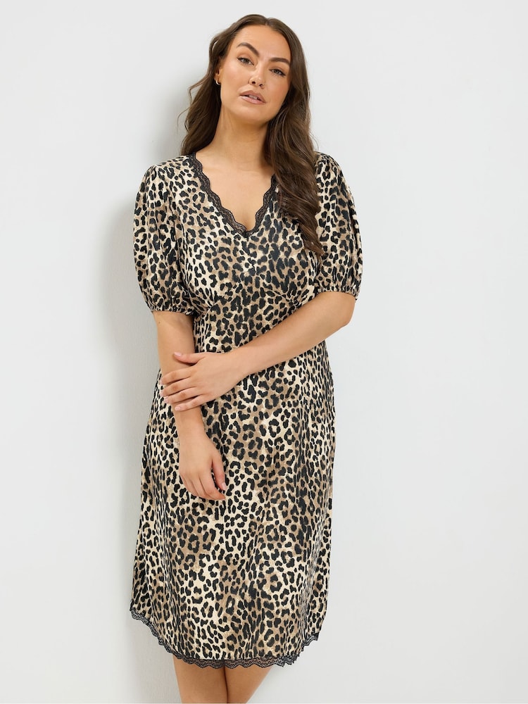 Yours Curve Lace Trim Leopard Midi Dress - 6суретінің 1 суреті