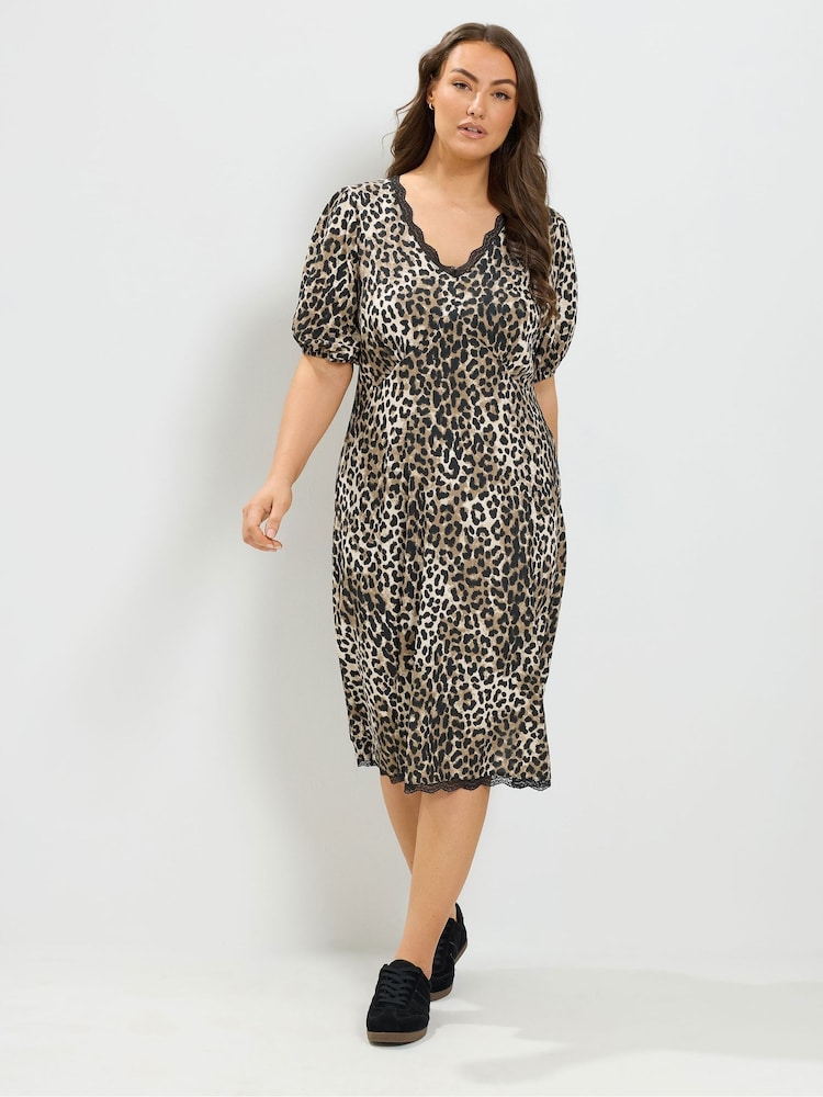 Yours Curve Lace Trim Leopard Midi Dress - 6суретінің 2 суреті