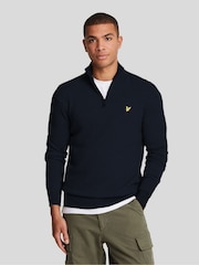 Lyle & Scott Navy Blue Cotton Merino Quarter Zip Jumper - Image 1 of 8