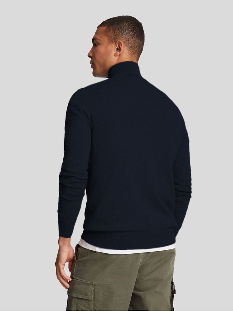 Lyle & Scott Navy Blue Cotton Merino Quarter Zip Jumper - Image 5 of 8