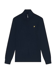 Lyle & Scott Navy Blue Cotton Merino Quarter Zip Jumper - Image 8 of 8