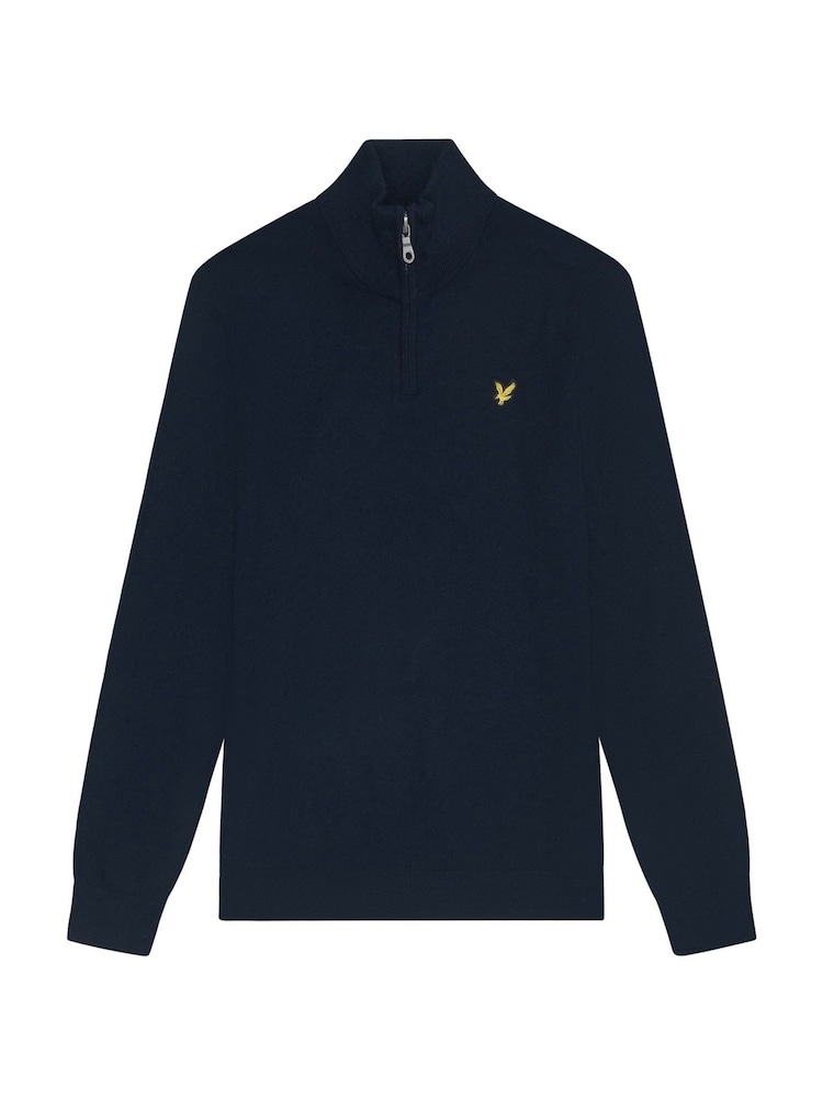 Lyle & Scott Navy Blue Cotton Merino Quarter Zip Jumper - Image 8 of 8