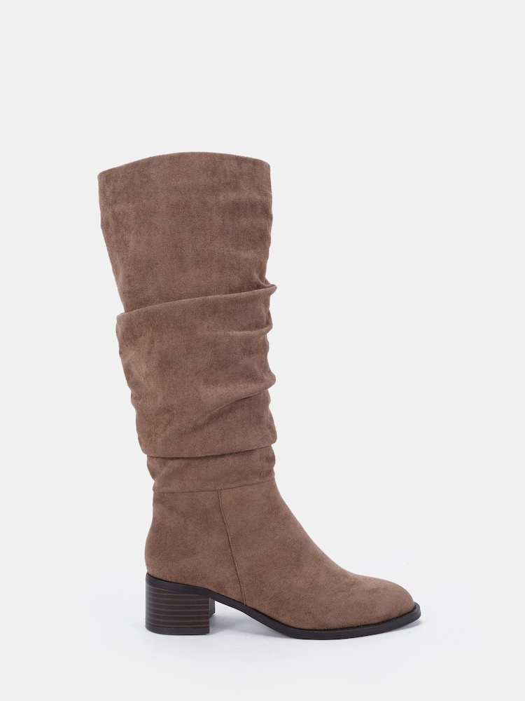 Novo Taupe Brown Wide Fit Gail Almond Toe Flat Ruched Knee Boots - Image 2 of 6 Novo Taupe Brown Wide Fit Gail Almond Toe Flat Ruched Knee Boots - Image 2 of 6