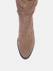 Novo Taupe Brown Wide Fit Gail Almond Toe Flat Ruched Knee Boots - Image 6 of 6