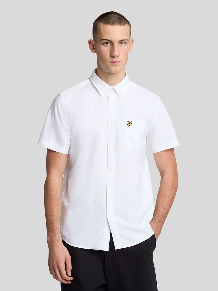 Lyle & Scott White Short Sleeve Light Weight Slub Oxford Shirt - Image 1 of 5