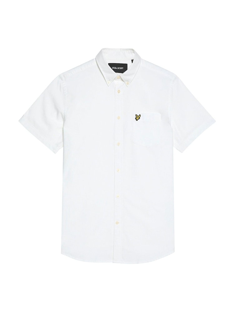 Lyle & Scott White Short Sleeve Light Weight Slub Oxford Shirt - Image 5 of 5