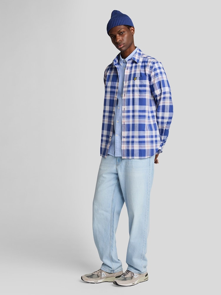 Lyle & Scott Blue Short Sleeve Lightweight Slub Oxford Shirt - Image 3 of 5