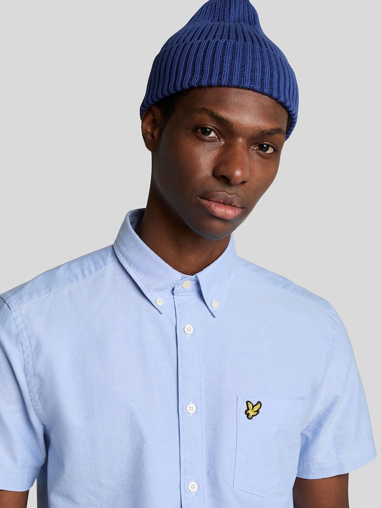 Lyle & Scott Blue Short Sleeve Lightweight Slub Oxford Shirt - Image 4 of 5