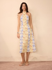 Mint Velvet Yellow Cotton Floral Print Midi Dress - Image 3 of 8