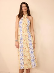 Mint Velvet Yellow Cotton Floral Print Midi Dress - Image 6 of 8