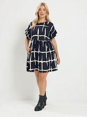 Yours Curve Abstract Frill Sleeve Dress - صورة 2 من 6