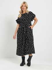 Yours Curve Polka Dot Frill Sleeve Midi Dress - صورة 1 من 6