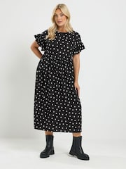 Yours Curve Polka Dot Frill Sleeve Midi Dress - صورة 2 من 6