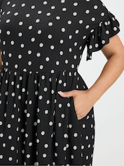 Yours Curve Polka Dot Frill Sleeve Midi Dress - صورة 4 من 6