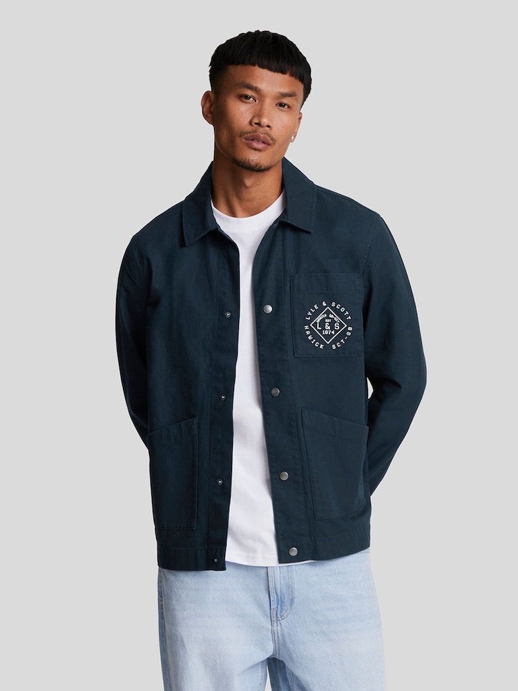 Lyle & Scott Navy Blue Stamp Pocket Work 100% Cotton Jacket - Image 1 of 5