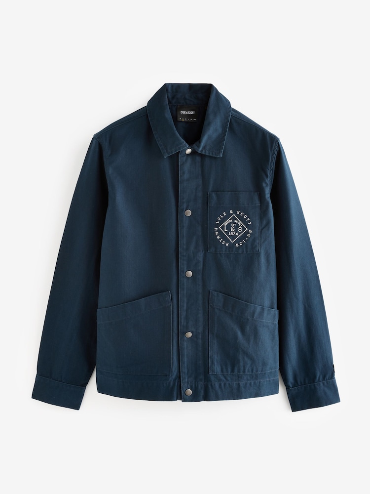 Lyle & Scott Navy Blue Stamp Pocket Work 100% Cotton Jacket - Image 5 of 5