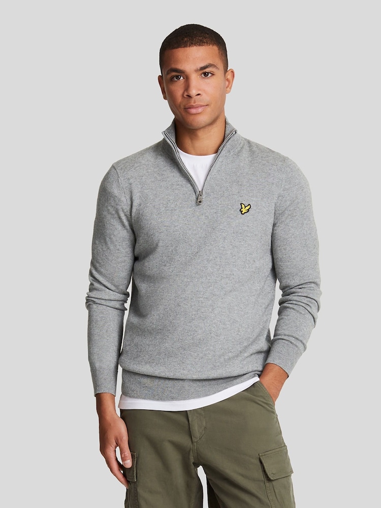 Lyle & Scott Grey Cotton Merino Quarter Zip Jumper - Image 1 of 5