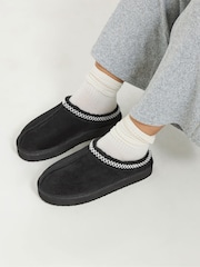 Yours Curve Black Wide Fit Faux Suede Embroidered Mules - Image 1 of 5