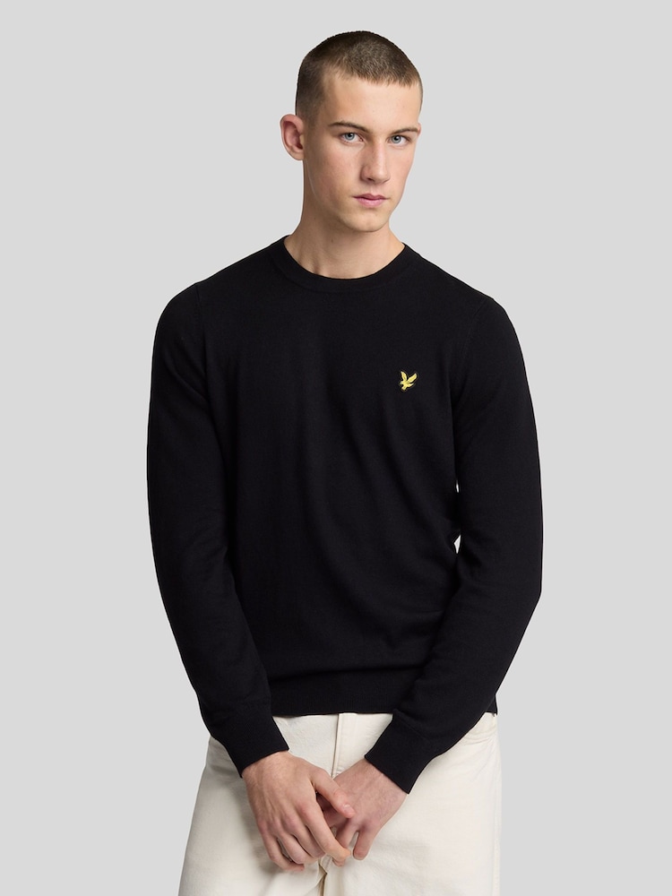 Lyle & Scott Black Cotton Merino Crew Neck Jumper - Image 1 of 8