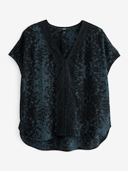Grey Animal Printed Short Sleeve Lace Trim Top - Image 5 of 6