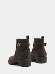 Yours Curve Brown Wide Fit Faux Suede Buckle Stretch Ankle Boots - Image 3 of 5