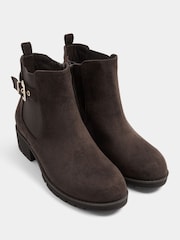 Yours Curve Brown Wide Fit Faux Suede Buckle Stretch Ankle Boots - Image 4 of 5
