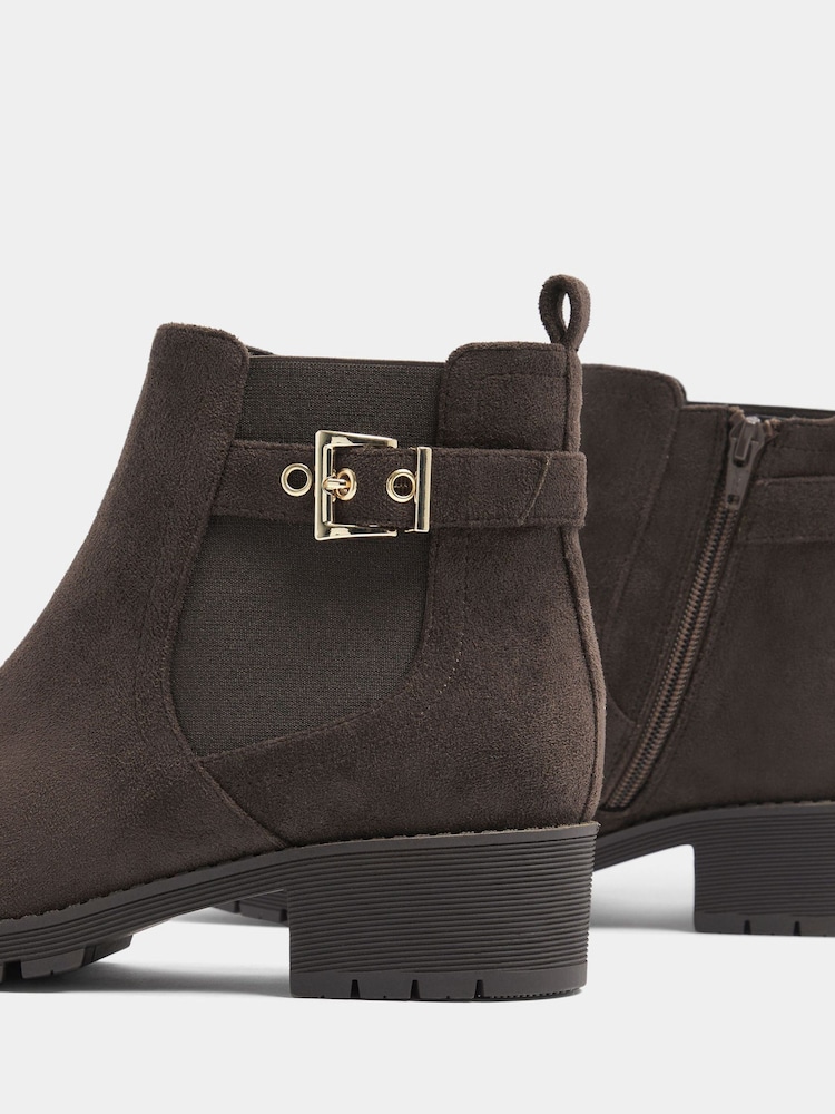 Yours Curve Brown Wide Fit Faux Suede Buckle Stretch Ankle Boots - Image 5 of 5 Yours Curve Brown Wide Fit Faux Suede Buckle Stretch Ankle Boots - Image 5 of 5
