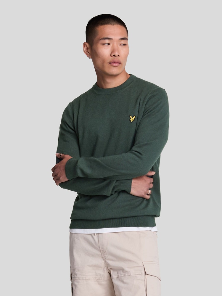Lyle & Scott Green Cotton Merino Crew Neck Jumper - Image 1 of 5