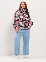 Yours Curve Pink Floral Print Zip Through Fleece - Image 2 of 6