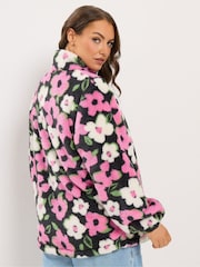 Yours Curve Pink Floral Print Zip Through Fleece - Image 3 of 6