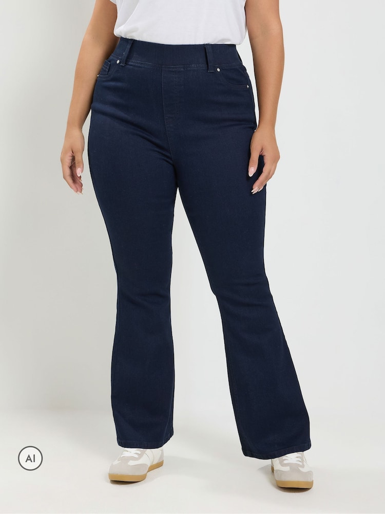 Yours Curve Blue Flare Jeans - Image 1 of 6