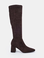 Novo Brown Wide Fit Gina Block Heel Chisel Toe Stretch Knee Boots - Image 2 of 6
