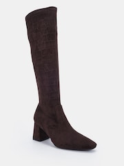 Novo Brown Wide Fit Gina Block Heel Chisel Toe Stretch Knee Boots - Image 3 of 6