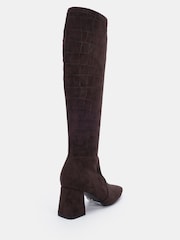 Novo Brown Wide Fit Gina Block Heel Chisel Toe Stretch Knee Boots - Image 4 of 6