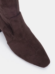 Novo Brown Wide Fit Gina Block Heel Chisel Toe Stretch Knee Boots - Image 5 of 6