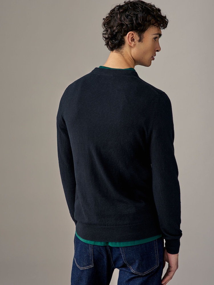 Lyle & Scott Navy Blue Cotton Merino Crew Neck Jumper - Image 2 of 4