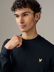 Lyle & Scott Navy Blue Cotton Merino Crew Neck Jumper - Image 3 of 4