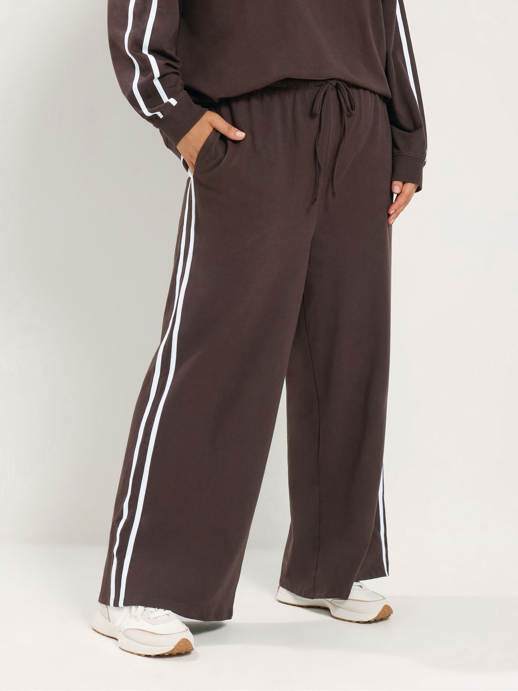 Yours Women's Brown Side Stripe Wide Leg Joggers In | Size: 12S - Image 6