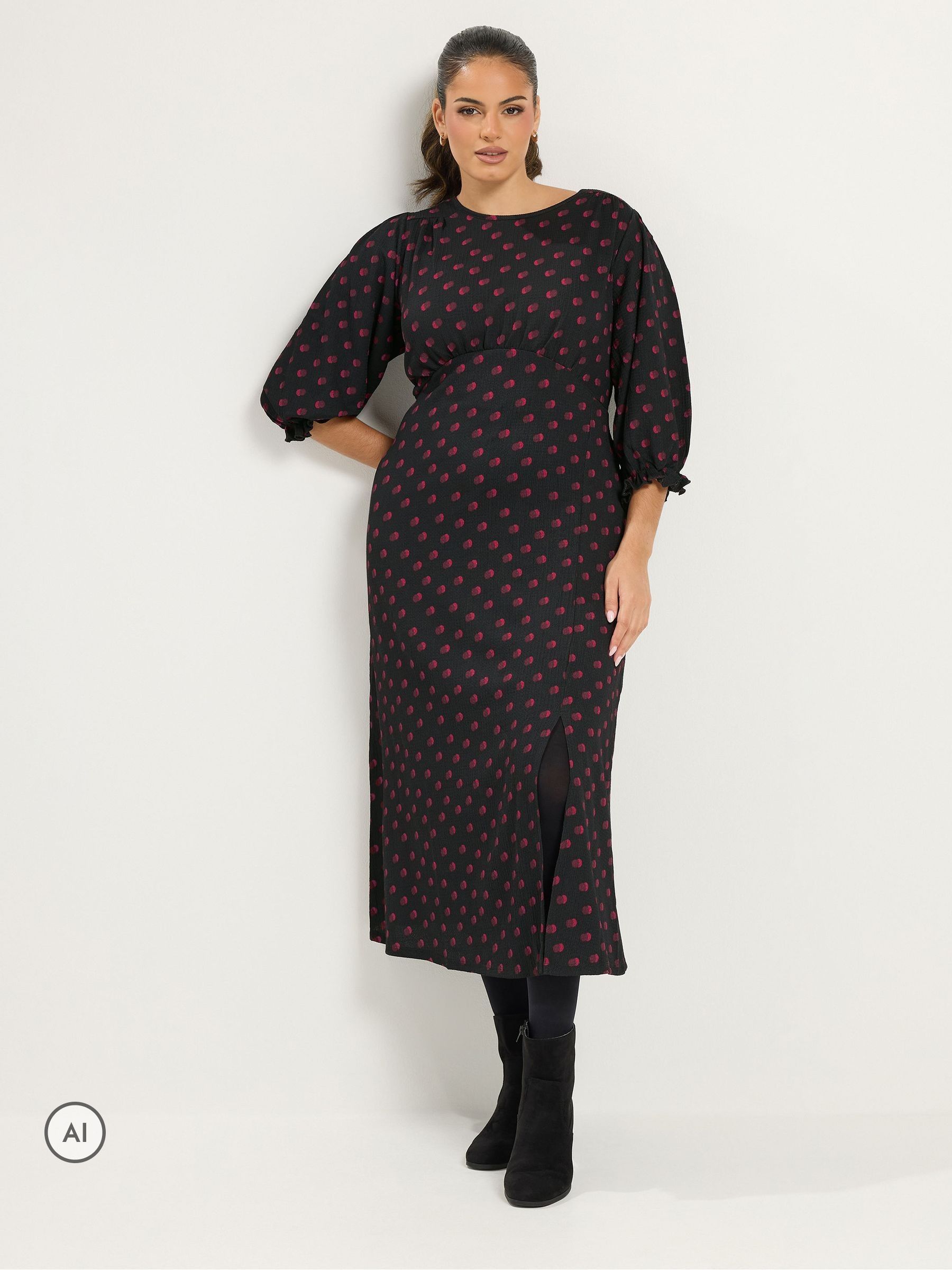 Yours Women's Black Polka Dot Tea Dress In | : 30/32 - Image 2