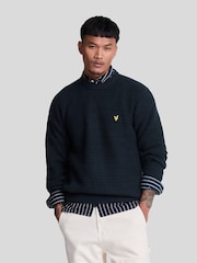 Lyle & Scott Navy Blue Waffle Knit Jumper - Image 1 of 5