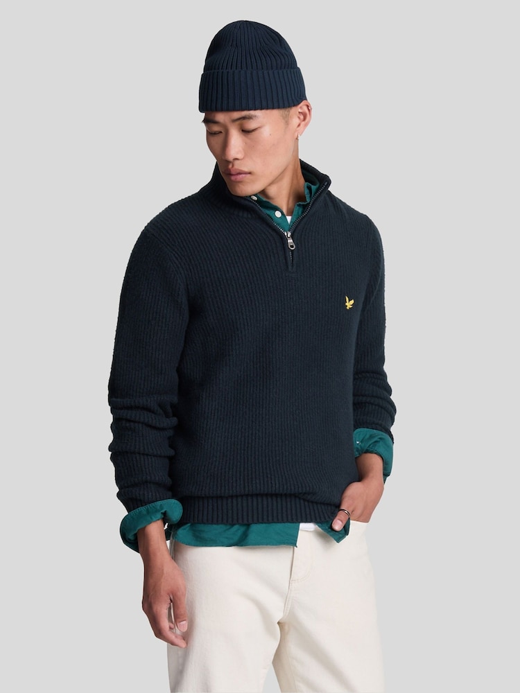 Lyle & Scott Navy Blue Shaker Stitch Quarter Zip Jumper - Image 1 of 5