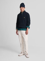 Lyle & Scott Navy Blue Shaker Stitch Quarter Zip Jumper - Image 2 of 5