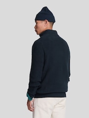 Lyle & Scott Navy Blue Shaker Stitch Quarter Zip Jumper - Image 3 of 5