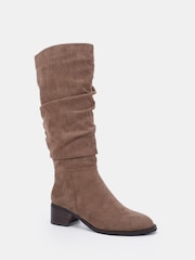 Novo Taupe Brown Gail Almond Toe Flat Ruched Knee Boots - Image 3 of 6