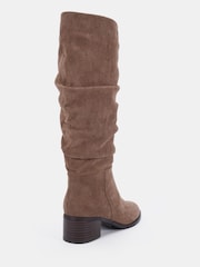 Novo Taupe Brown Gail Almond Toe Flat Ruched Knee Boots - Image 4 of 6
