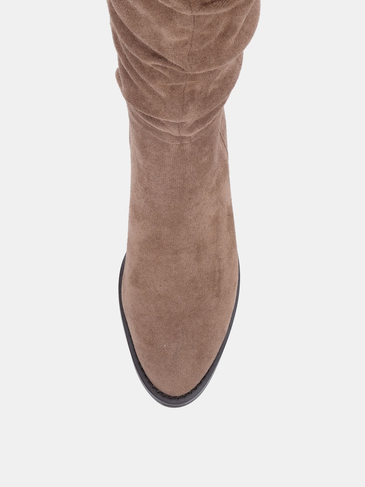 Novo Taupe Brown Gail Almond Toe Flat Ruched Knee Boots - Image 6 of 6