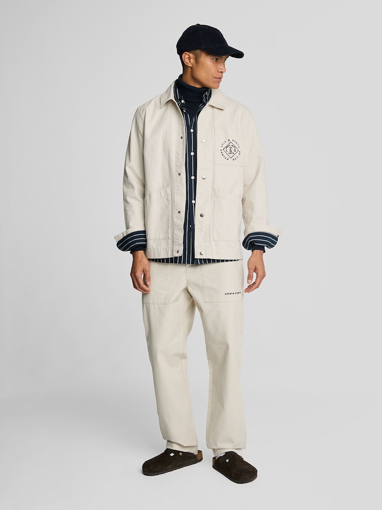 Lyle & Scott Ecru White Tapered Large Pocket Cotton Trousers - Image 1 of 6