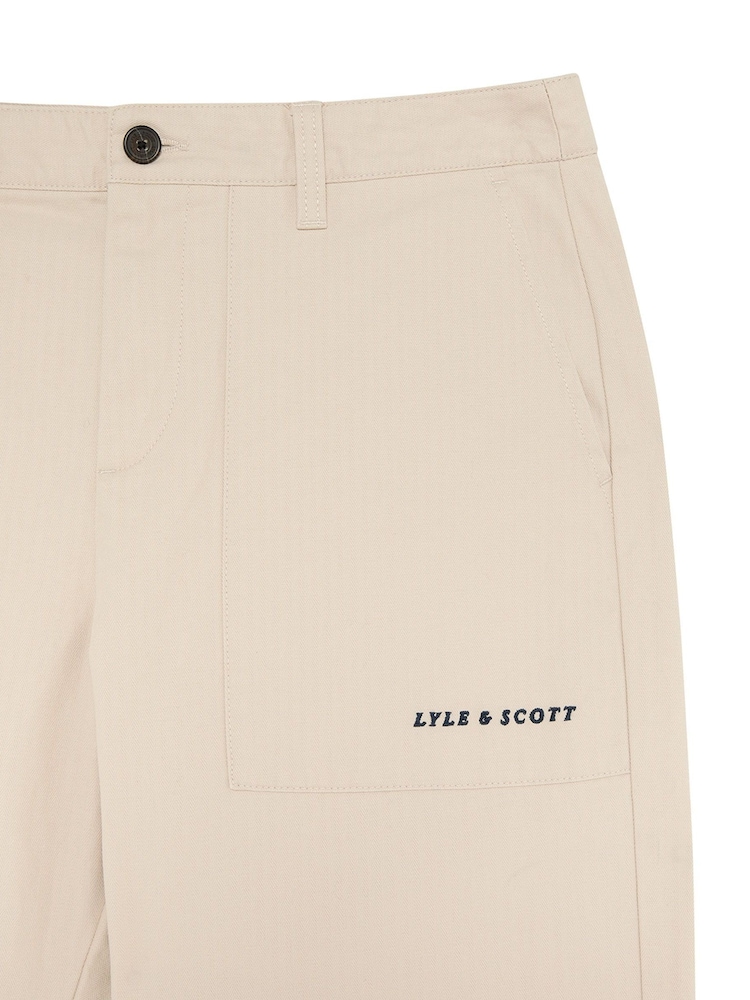 Lyle & Scott Ecru White Tapered Large Pocket Cotton Trousers - Image 6 of 6