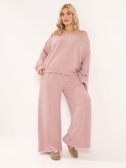 Yours Curve Pink Off Shoulder Sweatshirt & Wide Leg Joggers Set - Image 1 of 6